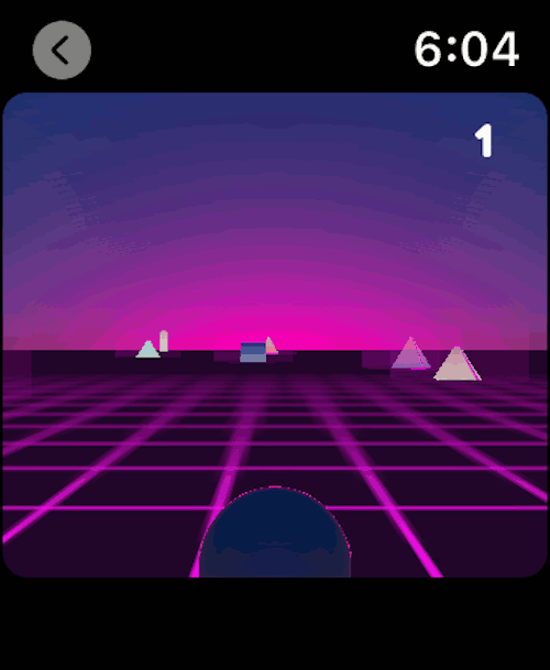 Thumbnail Vaporwave Race 3D. A 3D game for Apple Watch with vaporwave and bizarre style