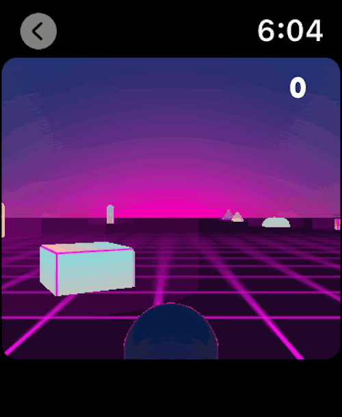 Thumbnail Vaporwave Race 3D. A 3D game for Apple Watch with vaporwave and bizarre style
