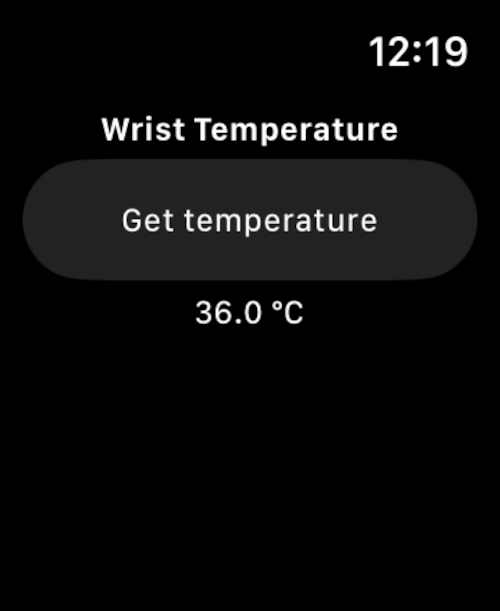 Imagen en miniatura del Temperatura muñeca: obtenga la temperatura de la muñeca más reciente calculada por Apple Watch.